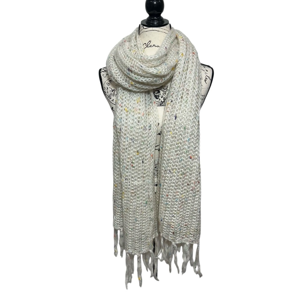 Steve Madden Open‎ Knit Cream Rainbow Speckled Scarf